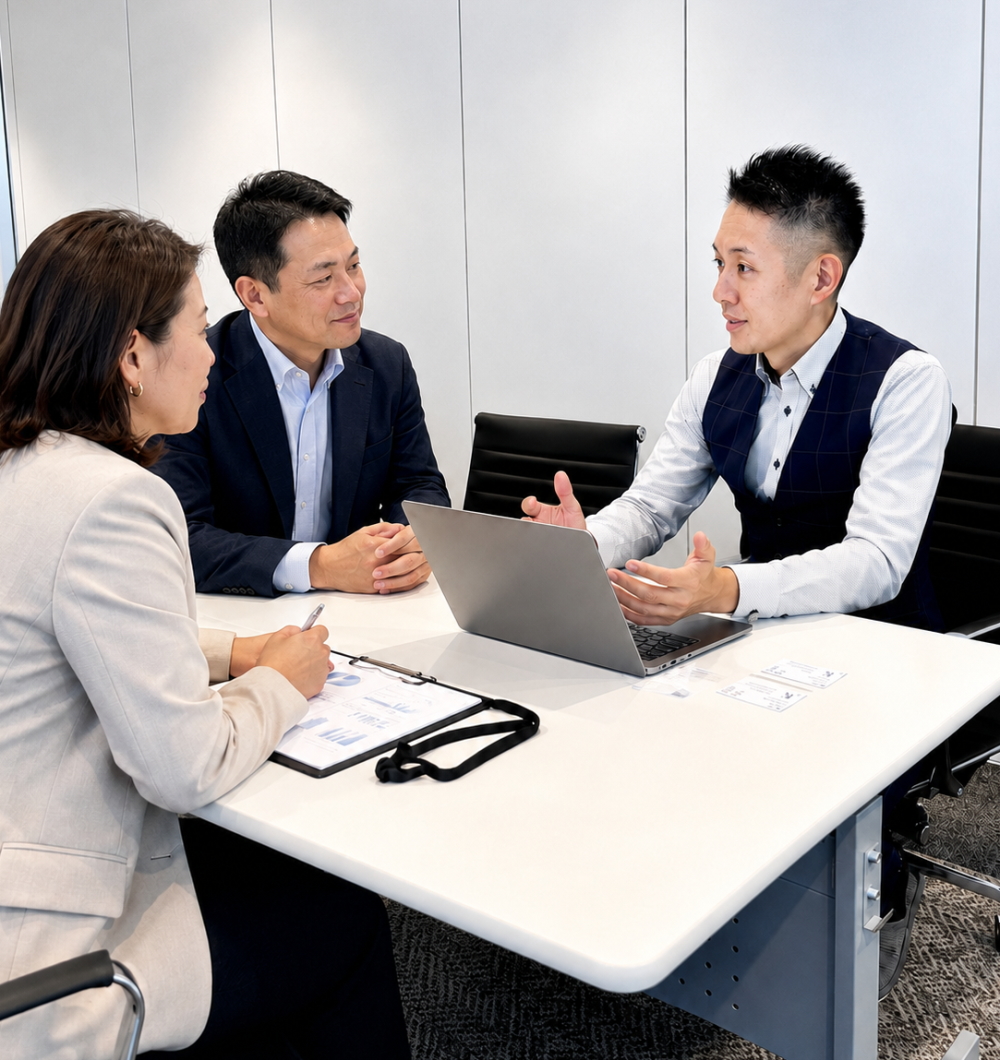 EC事業の課題や販売データについて個別に打ち合わせを行う様子